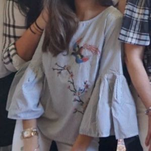 Jealous Tomato Striped Blouse w Embroidery